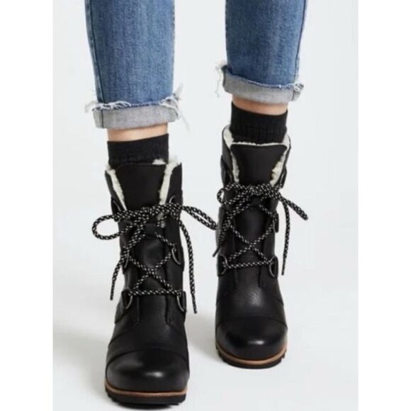 Sorel Joan of Arctic Wedge Shearling Boot in Black Size 7 - Picture 1 of 15